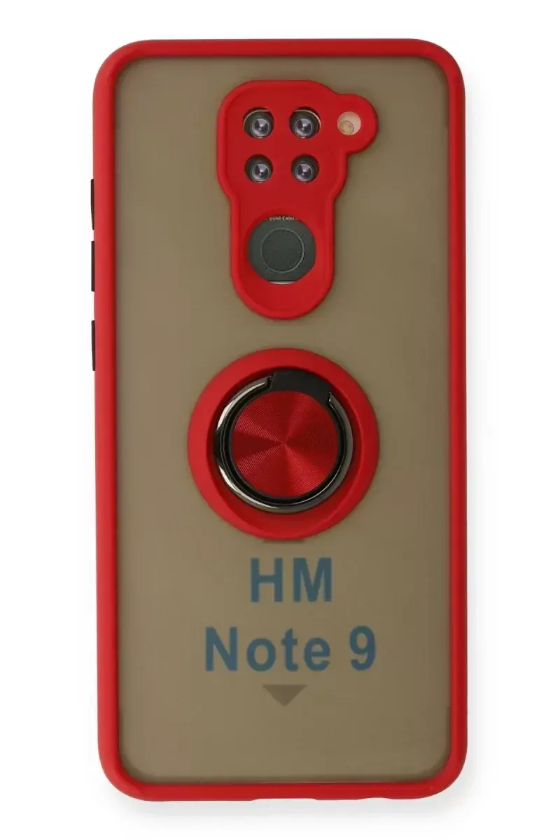 Newface Xiaomi Redmi Note 9 Kılıf Montreal Yüzüklü Silikon Kapak - Kırmızı