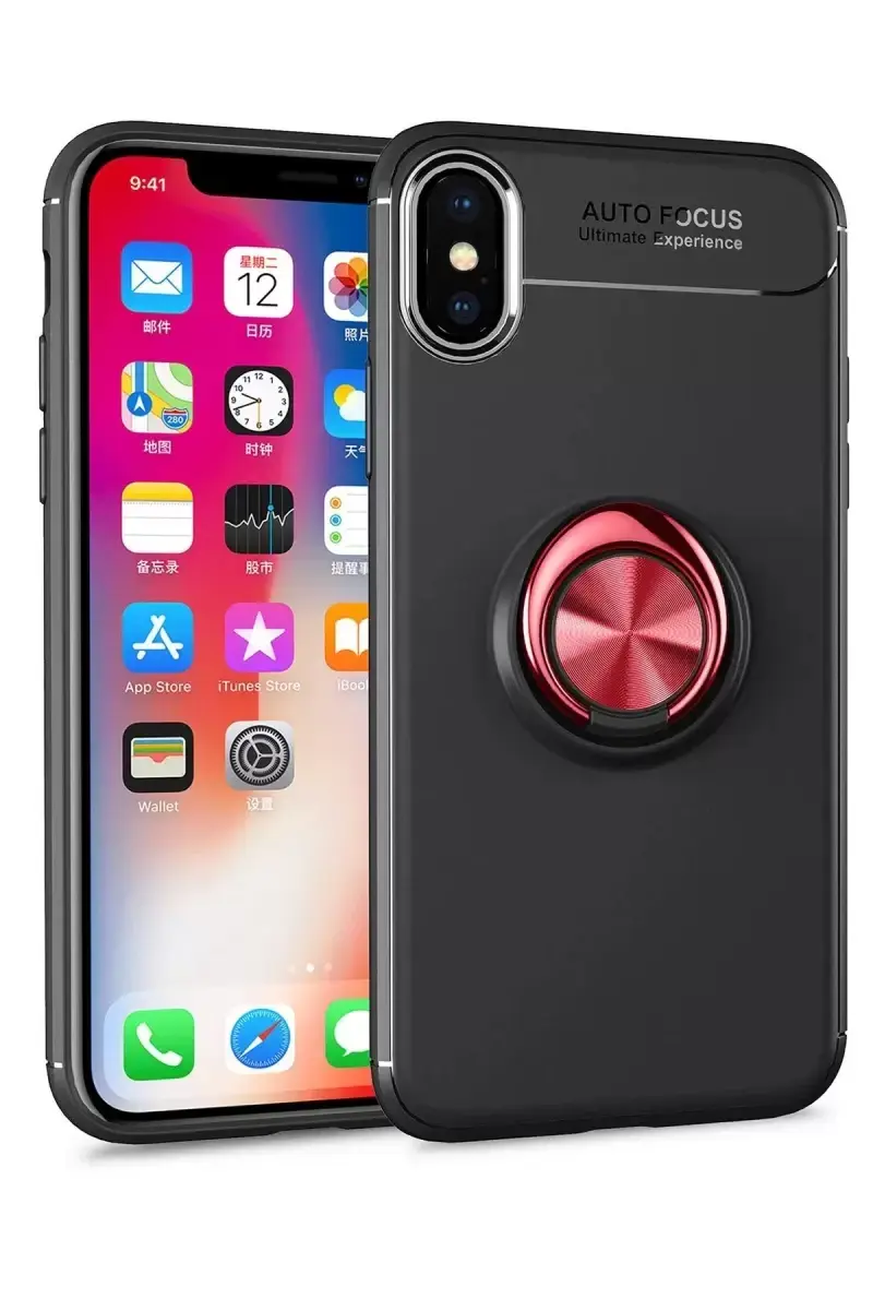 Newface Apple İphone Xs Max Kılıf Range Yüzüklü Silikon - Siyah-kırmızı