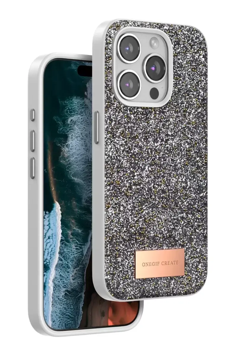 Onegif Apple İphone 15 Pro Bright Simli Kapak - Gümüş