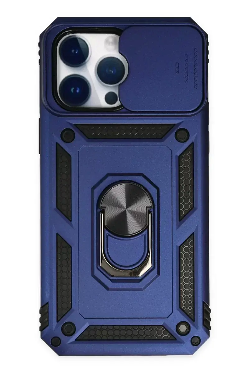 Newface İphone 14 Pro Max Kılıf Pars Lens Yüzüklü Silikon - Lacivert