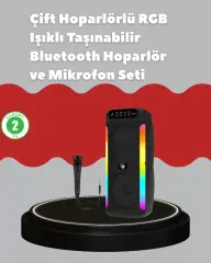 Çift 4 İnç Hoparlörlü Rgb Işıklı Bluetooth Ses Sistemi