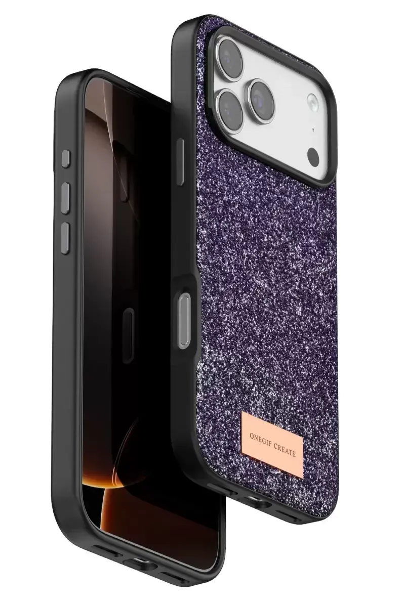 Onegif Apple İphone 17 Pro Max Bright Simli Kapak - Derin Mor