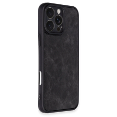 İphone 16 Pro Kılıf Aras Deri Kapak - Siyah