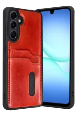 Newface Samsung Galaxy A37 5g Sara Kartvizitli Deri Kılıf - Kırmızı
