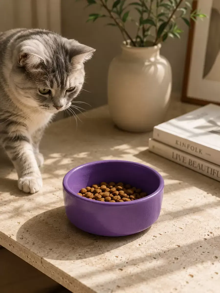 Kase Model Beton Kedi Köpek Mama Ve Su Kabı (15cm Çap × 5cm) - Mor