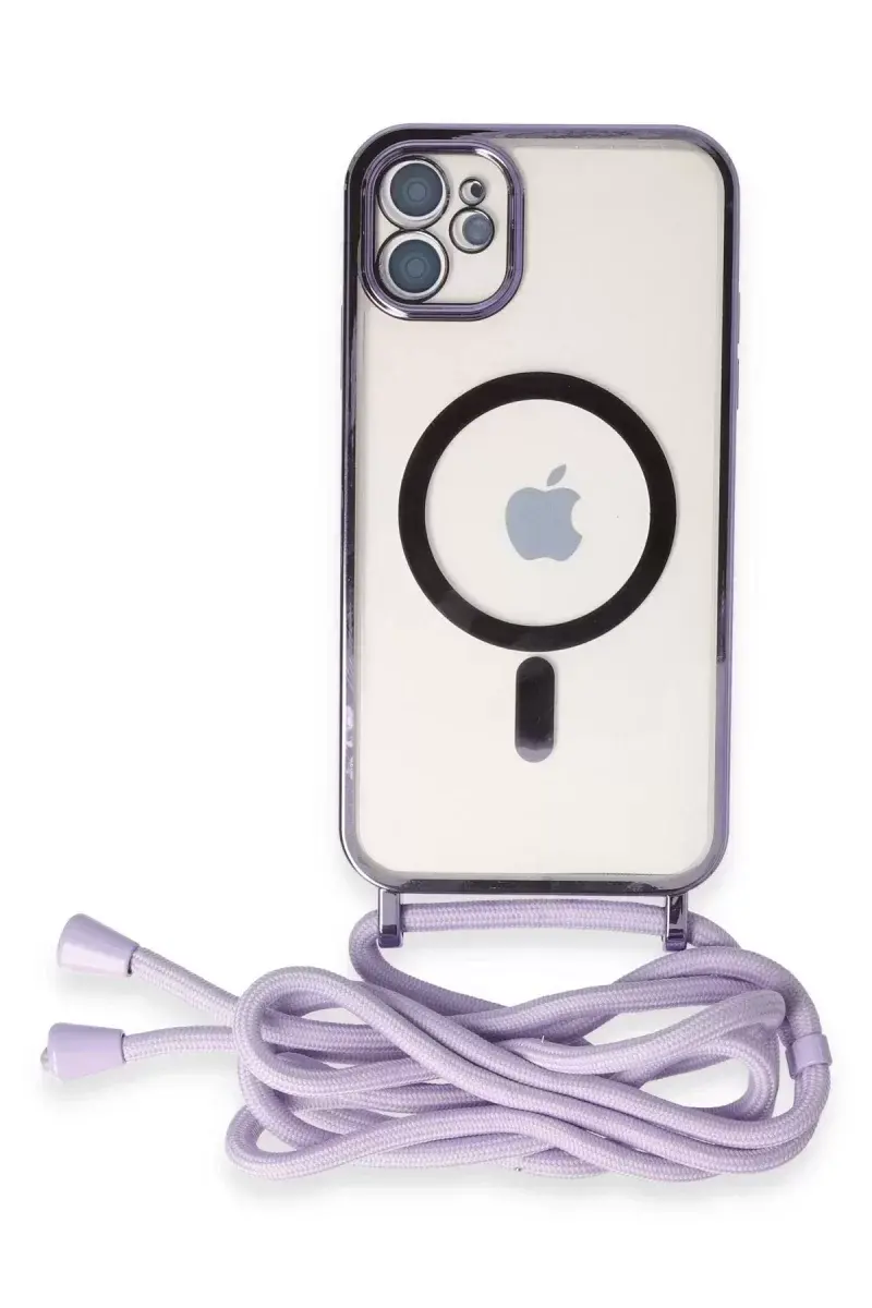 Newface İphone 11 Kılıf Divo Lazer Askılı Magsafe Kapak - Lila