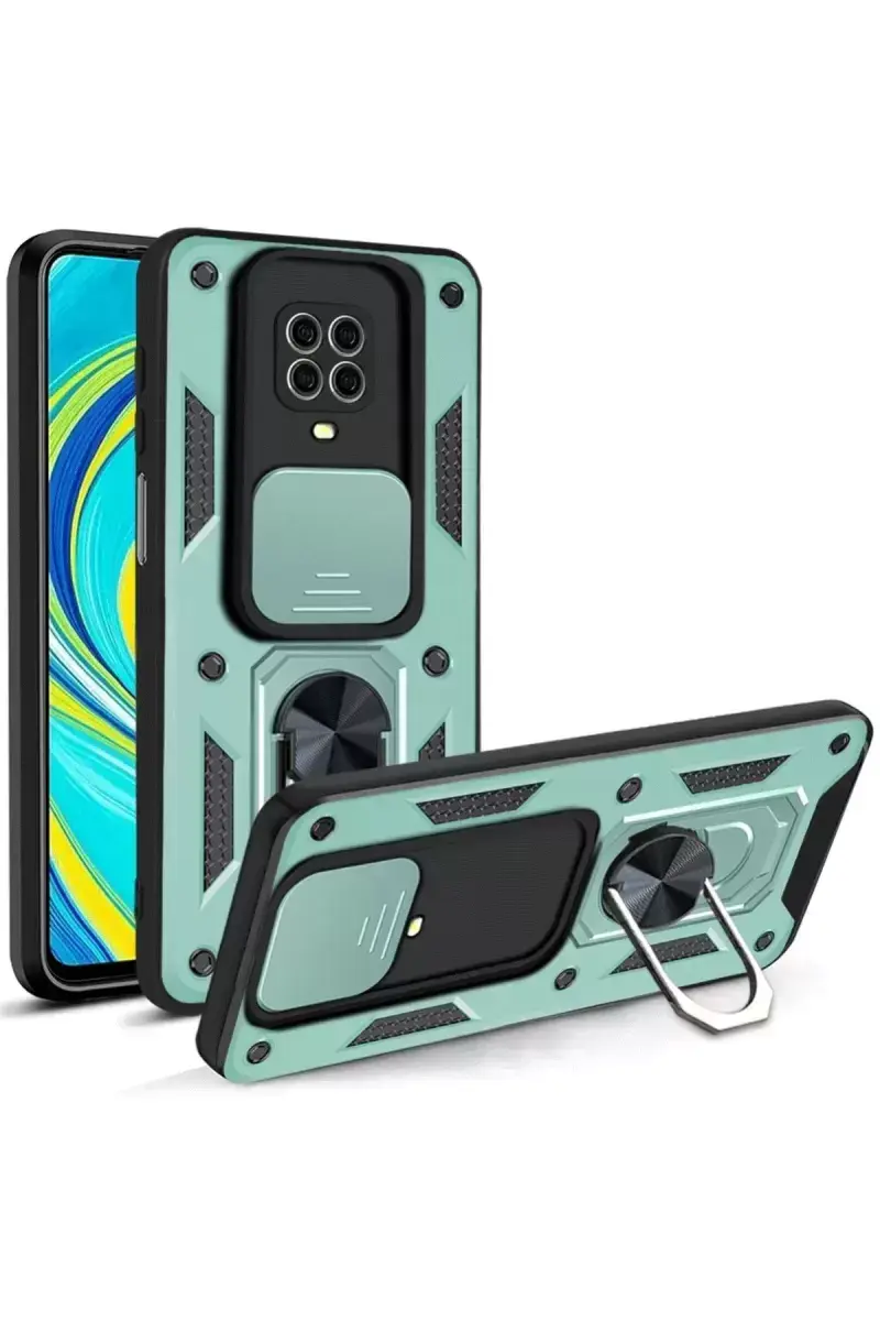 Newface Xiaomi Redmi Note 9 Pro Kılıf Pars Lens Yüzüklü Silikon - Yeşil