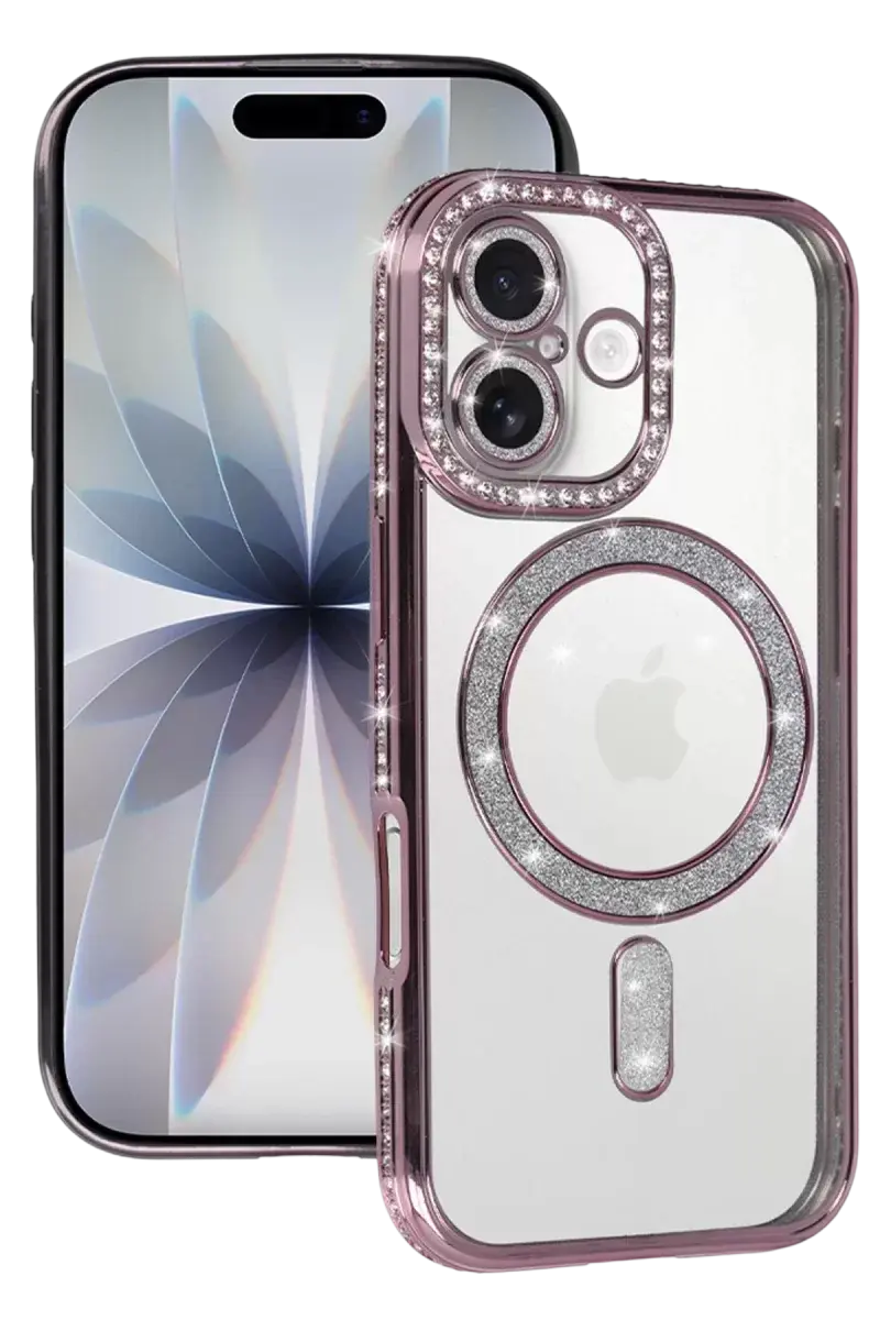 Newface Apple İphone 17 Joke Simli Magneticsafe Kılıf - Pembe