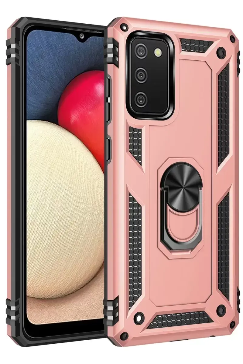 Newface Samsung Galaxy A02s Kılıf Sofya Yüzüklü Silikon Kapak - Rose