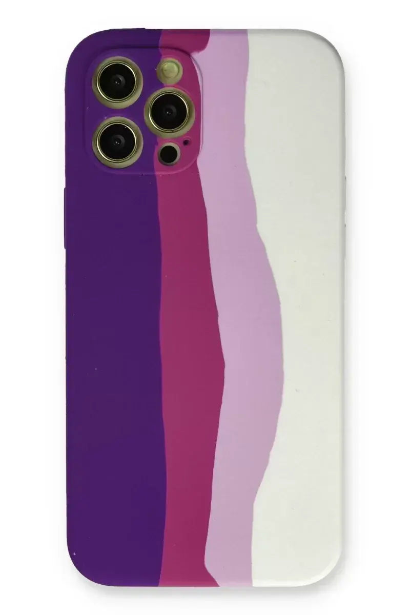 Newface İphone 12 Pro Max Kılıf Ebruli Lansman Silikon - Mor-beyaz