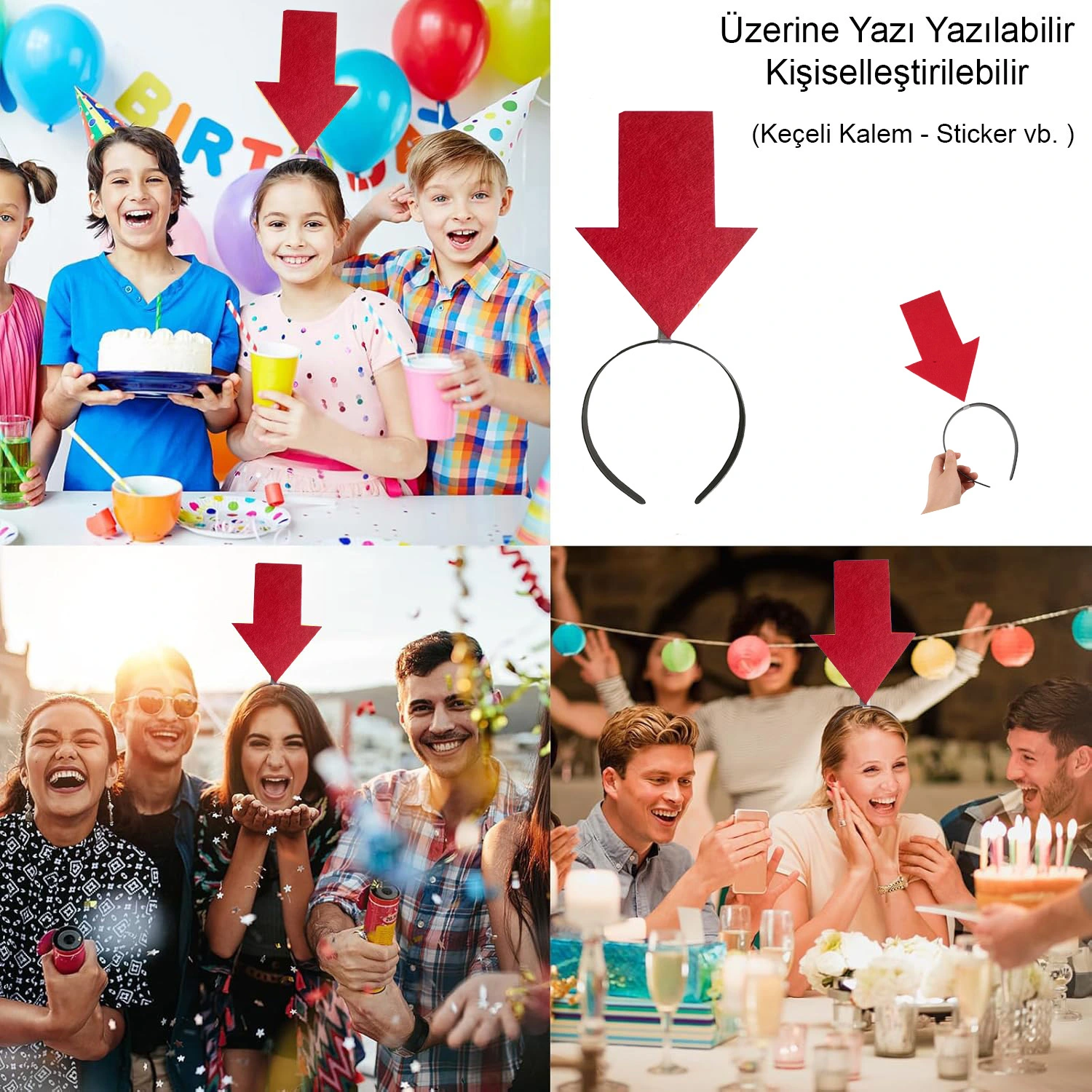 Kişiselleştirilebilir Ok Taç – Üzerine Yazı Yazılabilen Parti Tacı Kırmızı Renk