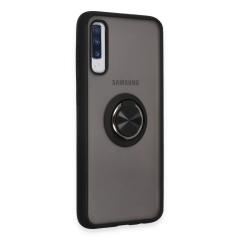 Samsung Galaxy A70 Kılıf Montreal Yüzüklü Silikon Kapak - Siyah