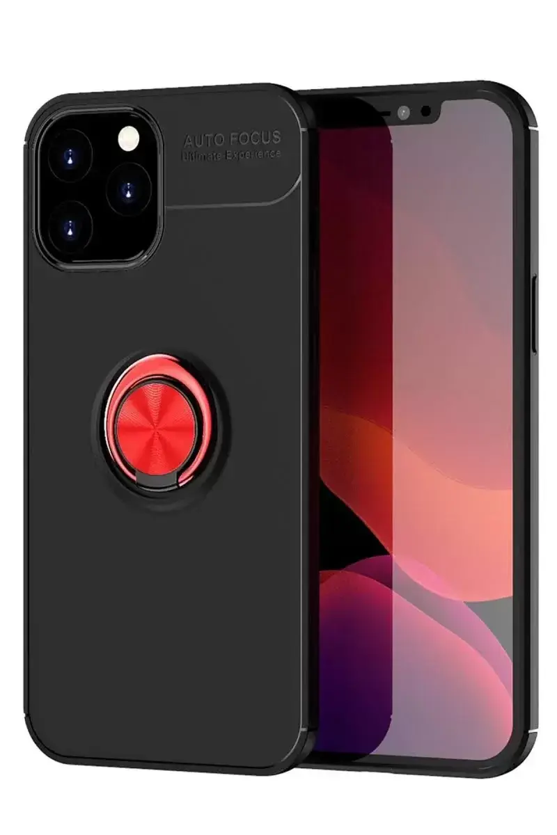Newface İphone 12 Pro Max Kılıf Range Yüzüklü Silikon - Siyah-kırmızı