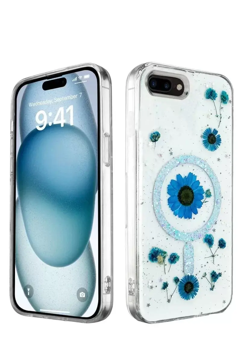 Newface İphone 7 Kılıf Daisy Simli Magsafe Kapak - Mavi