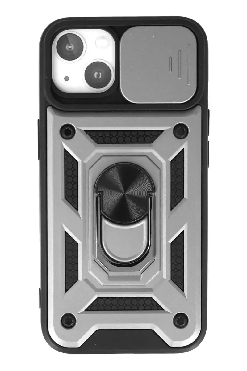 Newface Apple İphone 15 Kılıf Pars Lens Yüzüklü Silikon - Gümüş