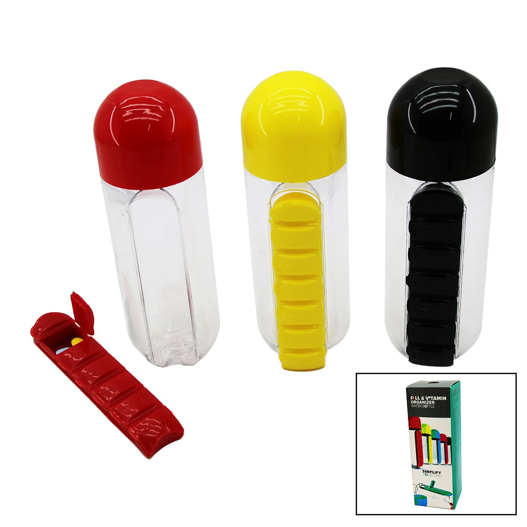 VITAMIN ORGANIZER İLAÇ KUTULU PLASTİK SULUK MATARA RENKLİ BARDAK KAPAKLI