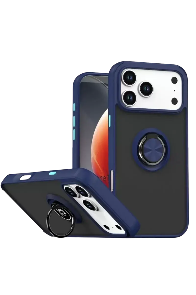 Newface Apple İphone 17 Pro Max Montreal Yüzüklü Silikon Kapak - Lacivert