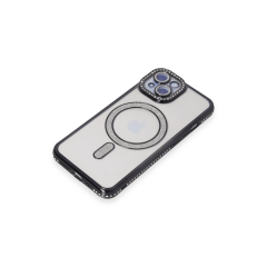 İphone 15 Kılıf Joke Simli Magneticsafe Kılıf - Siyah
