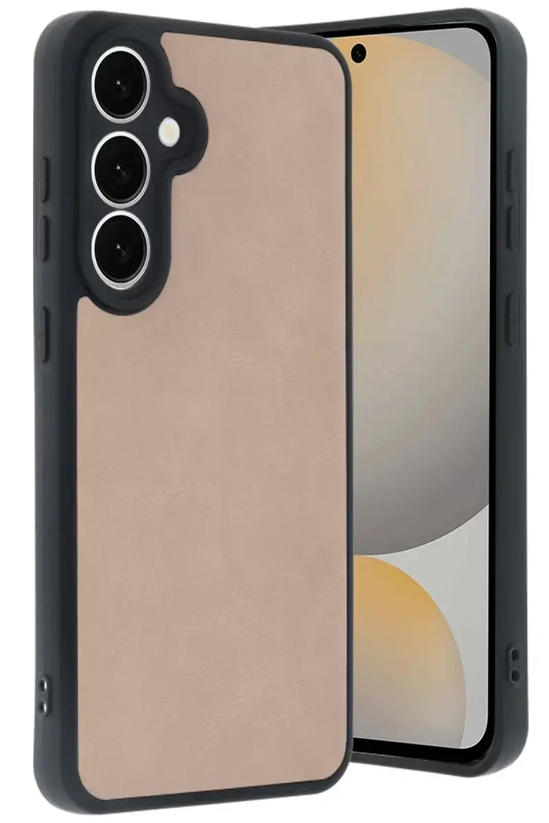 Newface Samsung Galaxy S24 Fe Kılıf Aras Deri Kapak - Pudra
