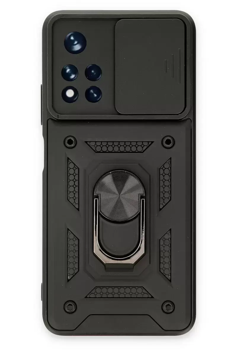 Newface Xiaomi Redmi Note 11t Kılıf Pars Lens Yüzüklü Silikon - Siyah