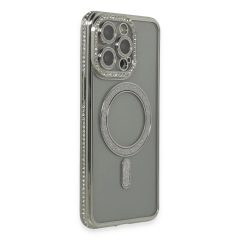 İphone 15 Pro Kılıf Joke Simli Magneticsafe Kılıf - Gri