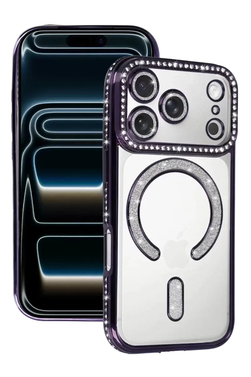 Newface Apple İphone 17 Pro Joke Simli Magneticsafe Kılıf - Derin Mor