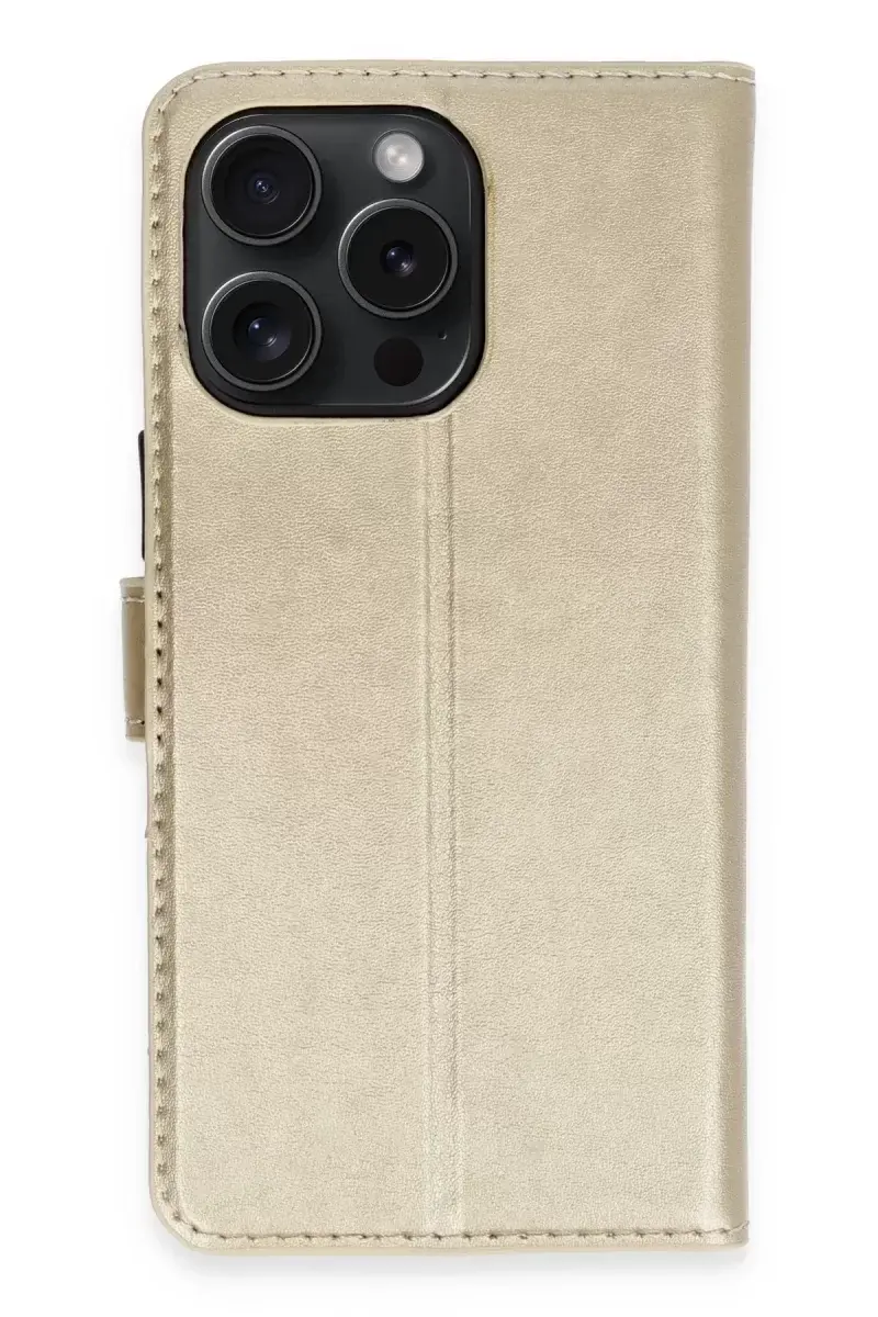 Newface İphone 15 Pro Max Kılıf Trend S Plus Kapaklı Kılıf - Gold