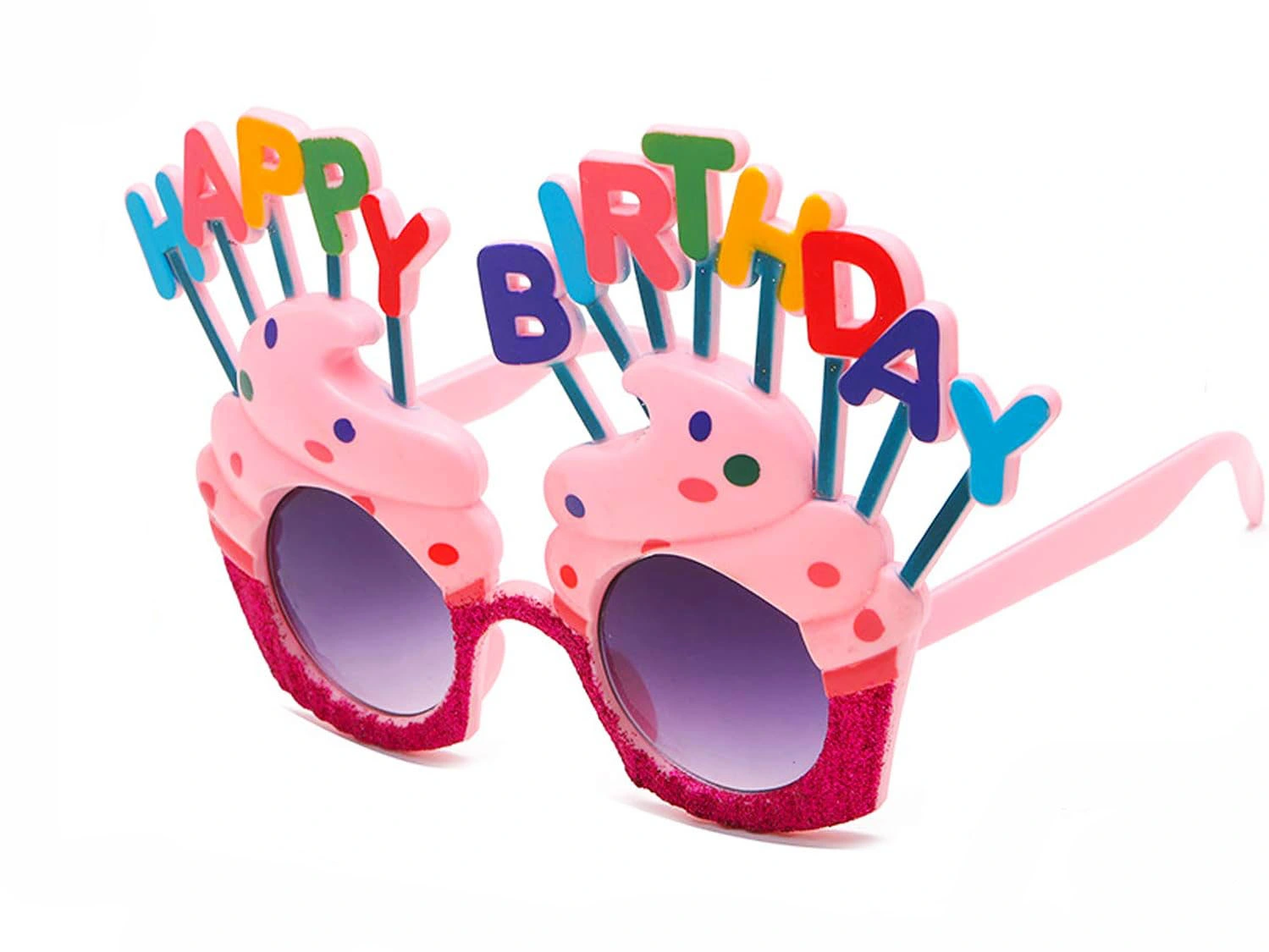 Happy Birthday Yazılı Pembe Fuşya Renk Pembe Pastalı Parti Gözlüğü 12x7 Cm