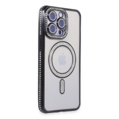 İphone 15 Pro Max Kılıf Joke Simli Magneticsafe Kılıf - Siyah