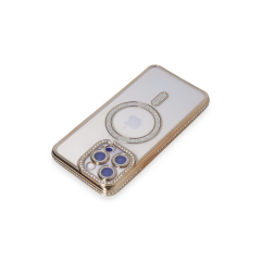 İphone 15 Pro Max Kılıf Joke Simli Magneticsafe Kılıf - Gold