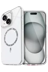 Newface Apple İphone 15 Plus Live Diamond Magsafe Kapak - Şeffaf