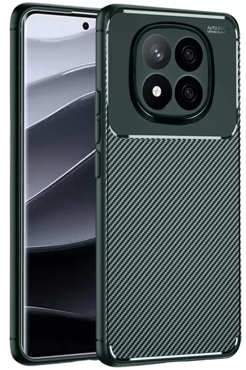 Newface Xiaomi Redmi Note 14 Pro 5g Kılıf Auto Focus Karbon Kapak - Koyu Yeşil