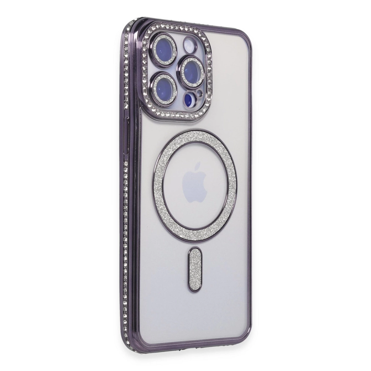 İphone 15 Pro Max Kılıf Joke Simli Magneticsafe Kılıf - Derin Mor