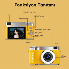 4k Çantalı Dijital Retro Video Kamera 48mp 16x Zoom Işıklı (32gb) Kart Dijital Fotoğraf Makinesi Sarı