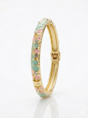 AQua Petal Pembe  & Su Yeşili Mine İşlemeli Kelepçe Bileklik - Kbl0451