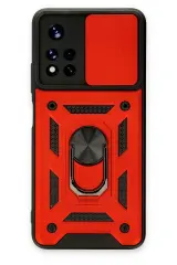 Newface Xiaomi Redmi Note 11t Kılıf Pars Lens Yüzüklü Silikon - Kırmızı