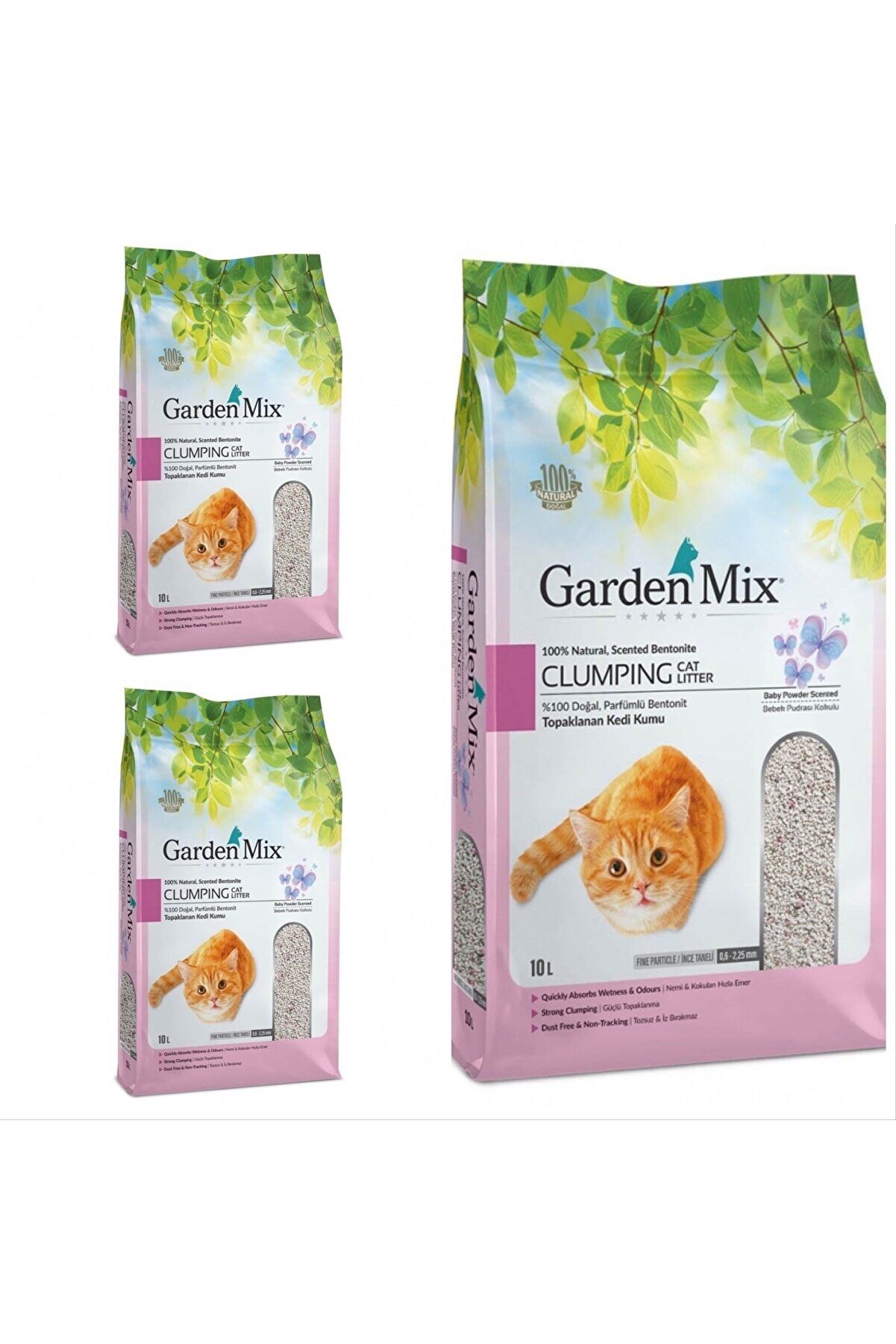 Gardenmix Bebek Pudralı Bentonit Kedi Kumu 10 Lt 3 Adet