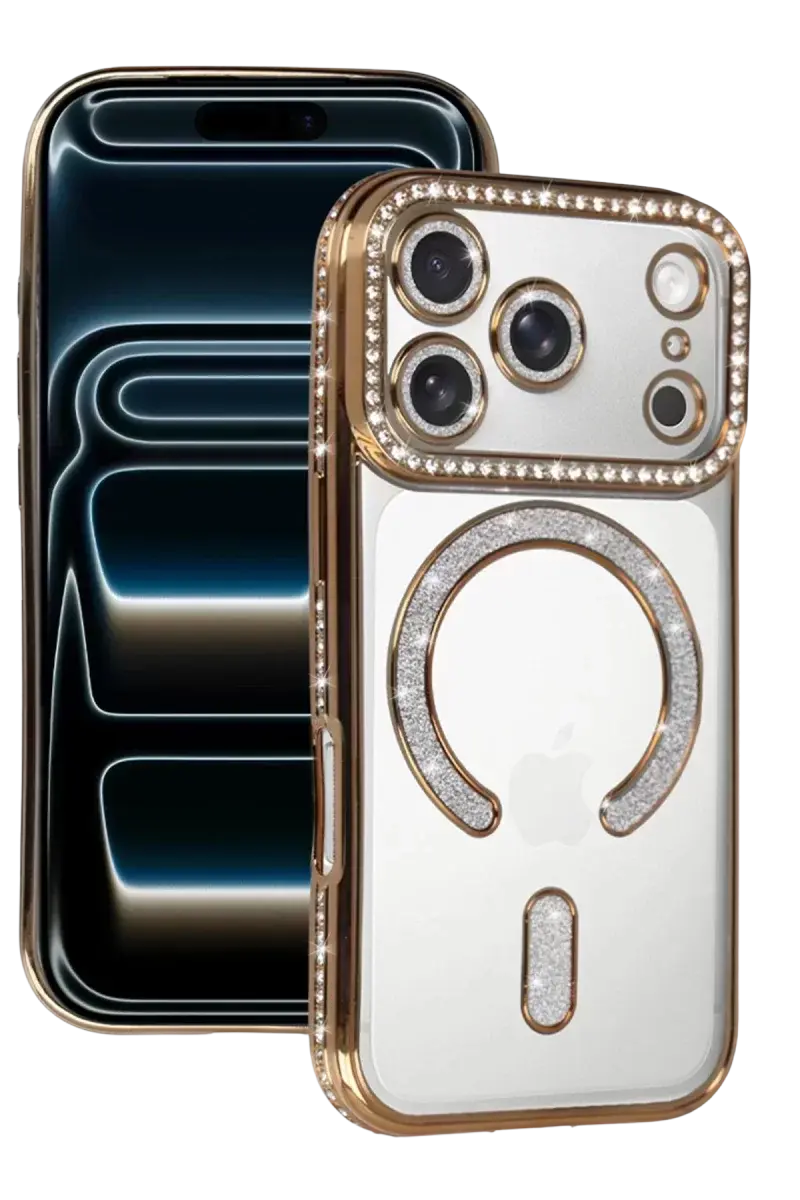 Newface Apple İphone 17 Pro Joke Simli Magneticsafe Kılıf - Gold