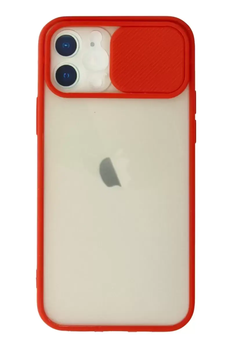 Newface Apple İphone 12 Kılıf Palm Buzlu Kamera Sürgülü Silikon - Kırmızı