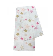 Moje Müslin Çok Amaçlı Örtü 100x120 Cm - Yıldız Desen Pembe