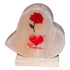 Kalp Desenli Gül Kalp Logolu Doğal Kaya Tuzu Lambası Kablolu Ampullü Beyaz 2-3 Kg