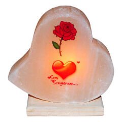 Kalp Desenli Gül Kalp Logolu Doğal Kaya Tuzu Lambası Kablolu Ampullü Beyaz 2-3 Kg