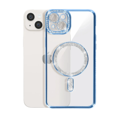 İphone 14 Kılıf Joke Simli Magneticsafe Kılıf - Mavi