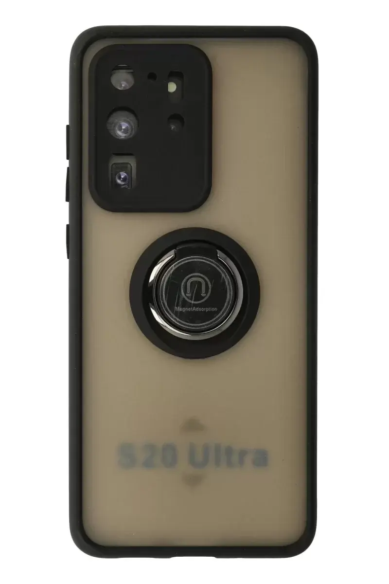 Newface Samsung Galaxy S20 Ultra Kılıf Montreal Yüzüklü Silikon Kapak - Siyah