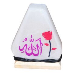 Üçgen Şekilli Allah Lafzı Logolu Doğal Kaya Tuzu Lambası Kablolu Ampullü Beyaz 1-2 Kg