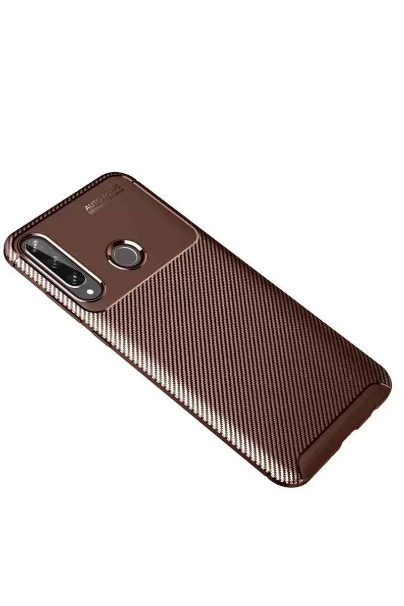 Newface Huawei Y6p Kılıf Auto Focus Karbon Kapak - Kahverengi