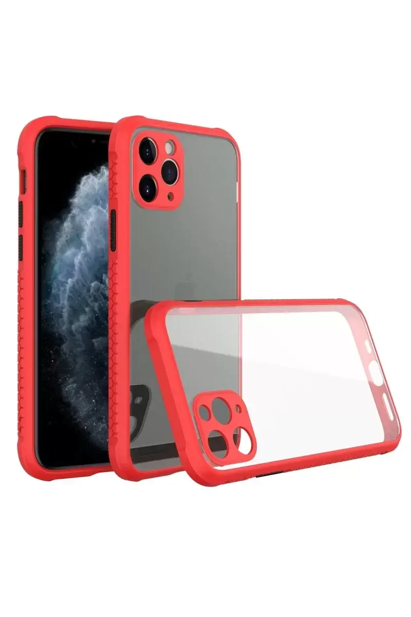 Newface İphone 11 Pro Max Kılıf Miami Şeffaf Silikon - Kırmızı