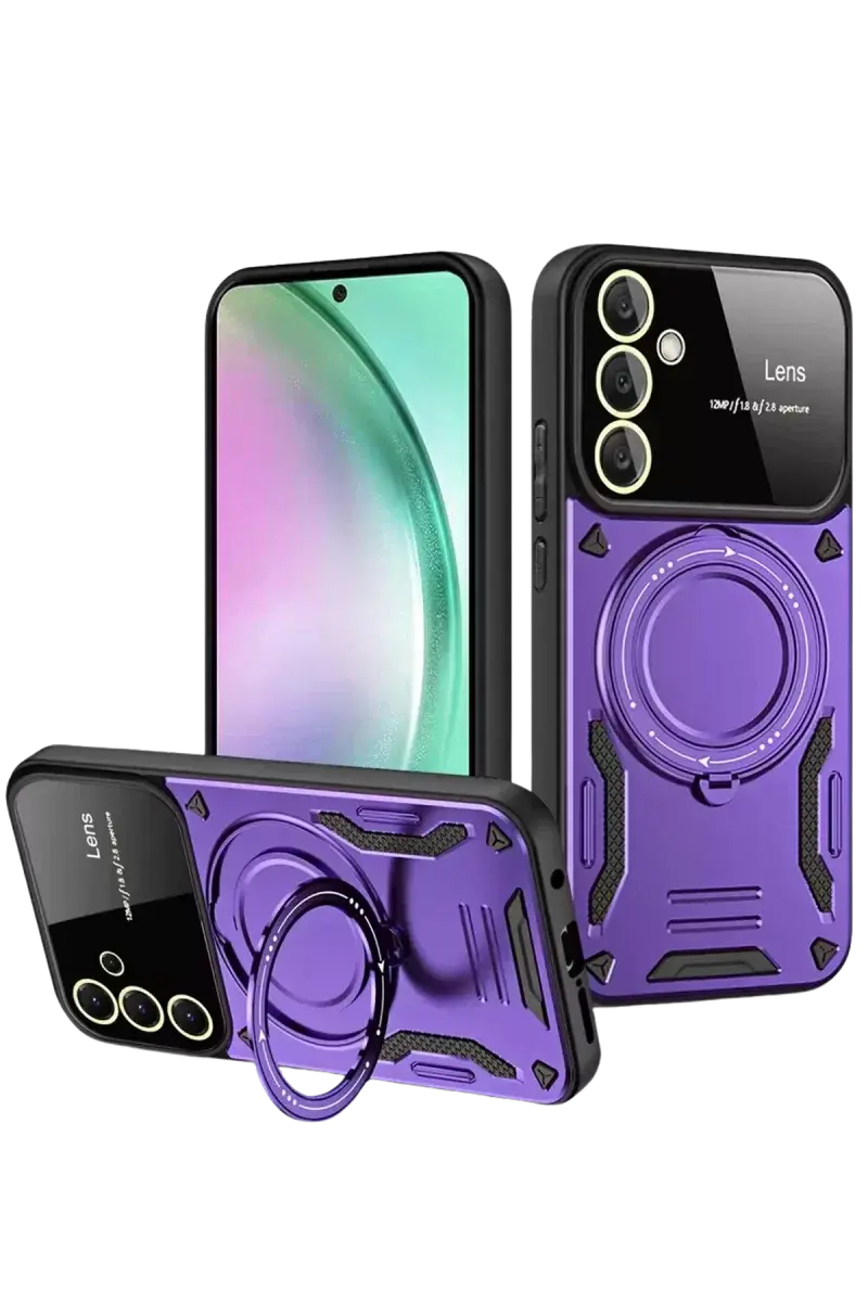 Newface Samsung Galaxy S24 Fe Kılıf Joy Lens Standlı Kapak - Mor