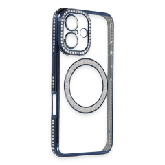 İphone 16 Kılıf Joke Simli Magneticsafe Kılıf - Lacivert