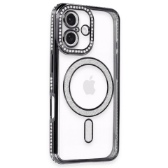 İphone 16 Plus Kılıf Joke Simli Magneticsafe Kılıf - Siyah